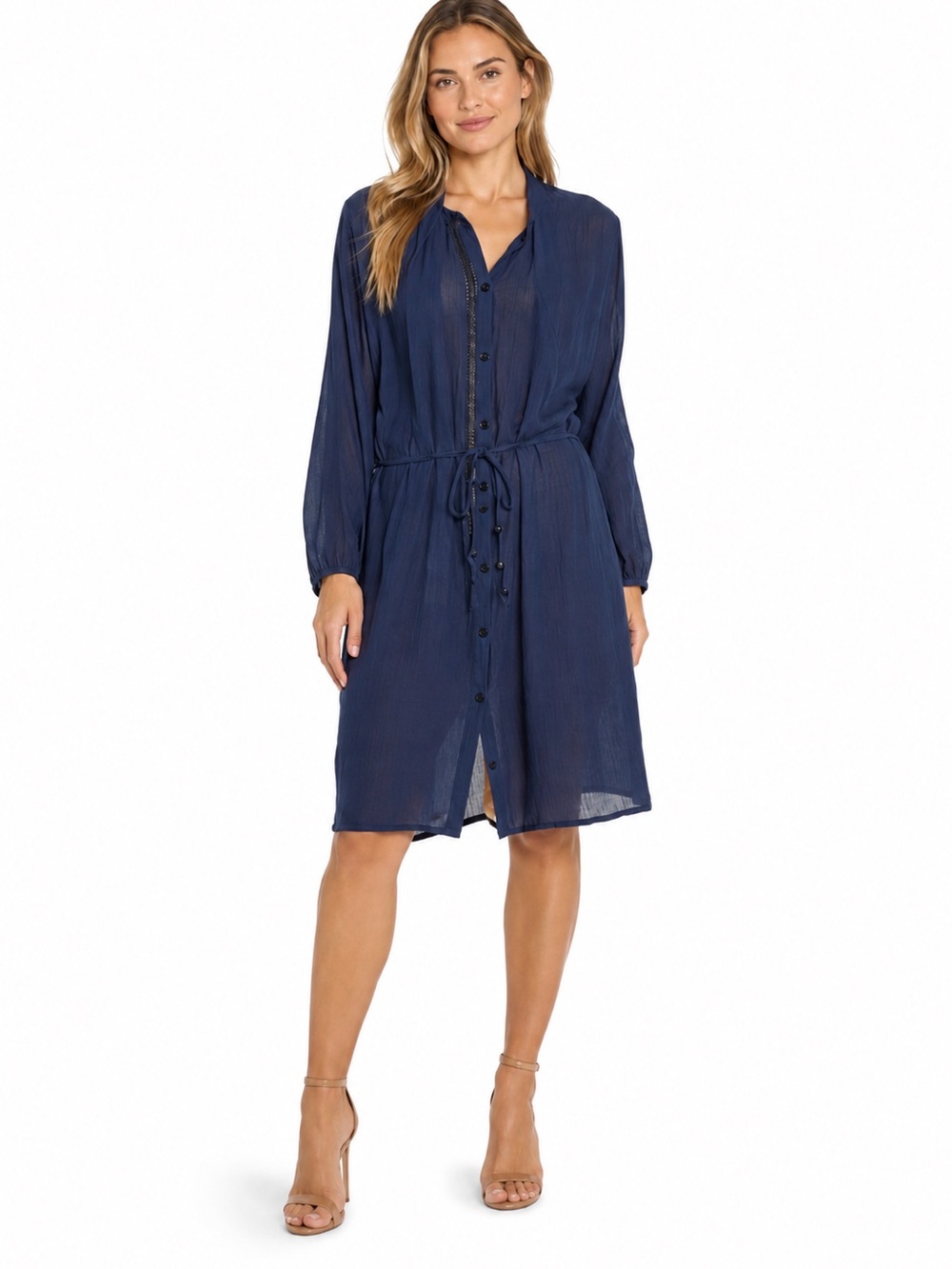 Forte_Forte Size 2 (Medium) Blue Gauzy Belted Cotton Dress